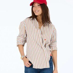 Kerri Rosenthal Jack Stripe Flannel Button Up Shirt Size Small Blue Brown